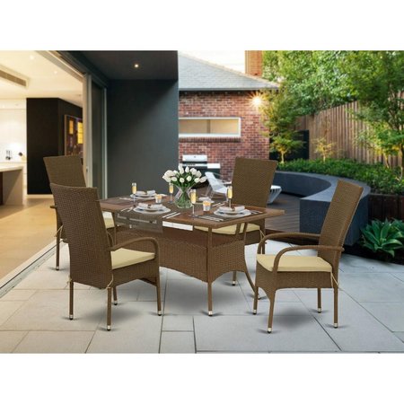 EAST WEST FURNITURE 5 Piece Oslo Outdoor-furniture Brown Wicker Dining Set - Brown OSOS5-02A